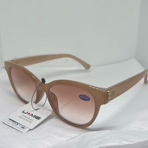 U-ME Women’s Cat Eye Reading Sunglasses +2.00 with UV Protection – Pearl Accent